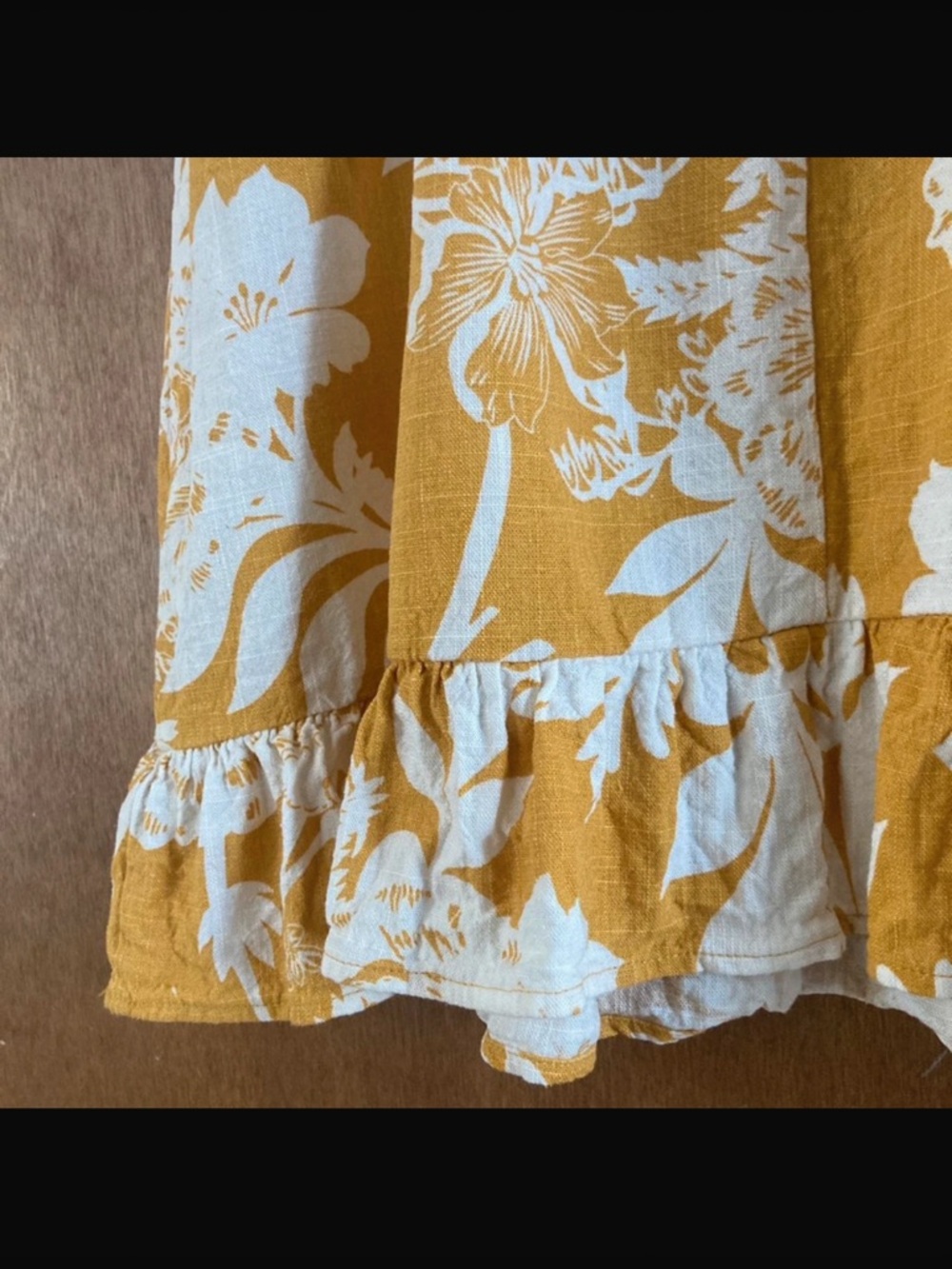 Linen Floral Ruffle Hem Summer Dress S - Picture 4 of 6